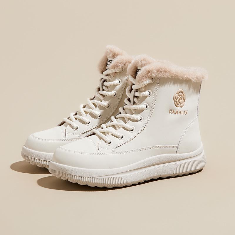 GKTINOO Genuine Leather Sneakers Women Snow Boots Casual Platform High Top Lace-up Winter Warm Plush Ladies Casual Shoes