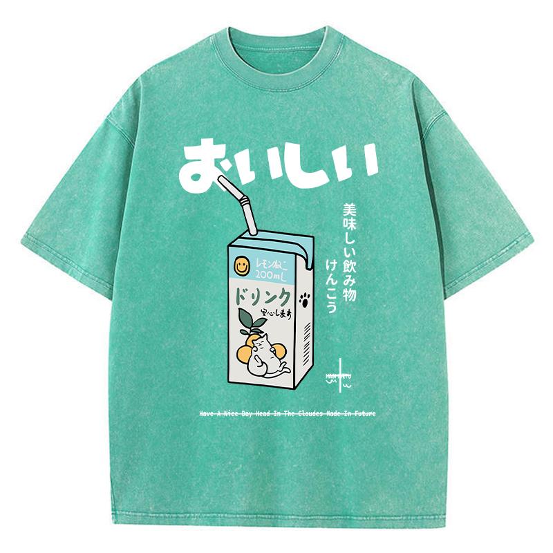 Повседневная женская хлопковая стираная футболка с принтом в виде мультфильма «Питьевой напиток» с коротким рукавом и свободным круглым вырезом, винтажная женская одежда
