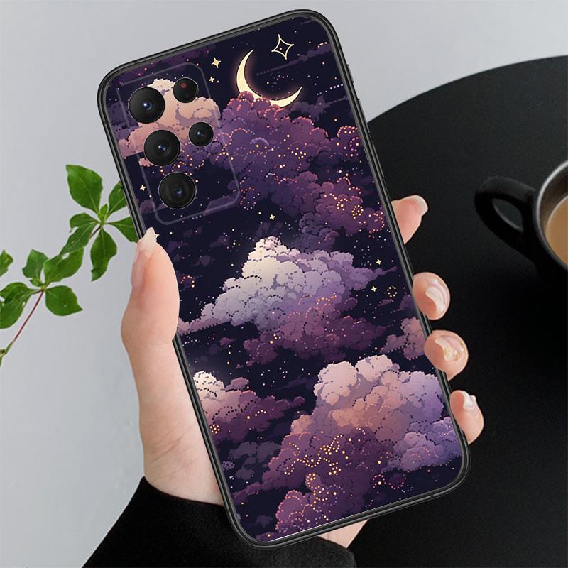 Scenery Anime Art Night Sky Stars moon Phone Case For Samsung S25 S24 S23 S22 S21 S20 Ultra S20 S22 S21 S23 S20 FE S24 Plus