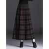 Клетчатая вязаная юбка-миди клеш с высокой талией - Утолщенная трапециевидная для осени/зимы