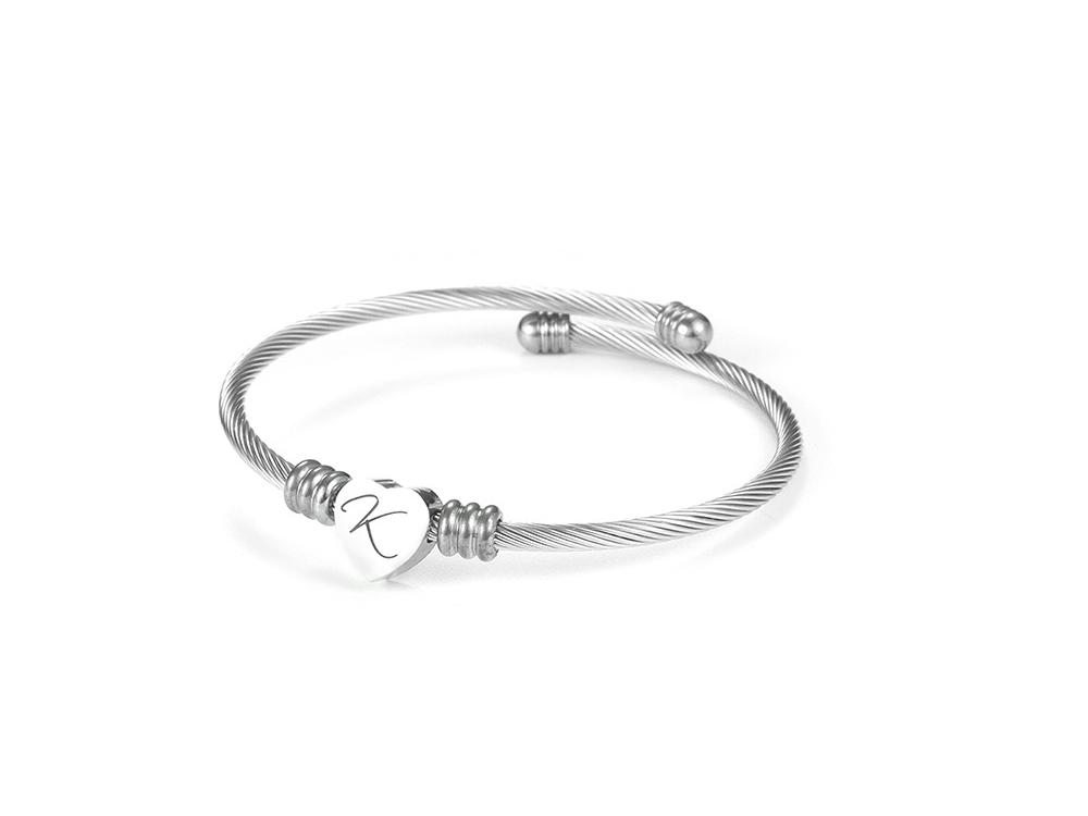 Titanium Steel English Alphabet Heart Bracelet with Simple Design