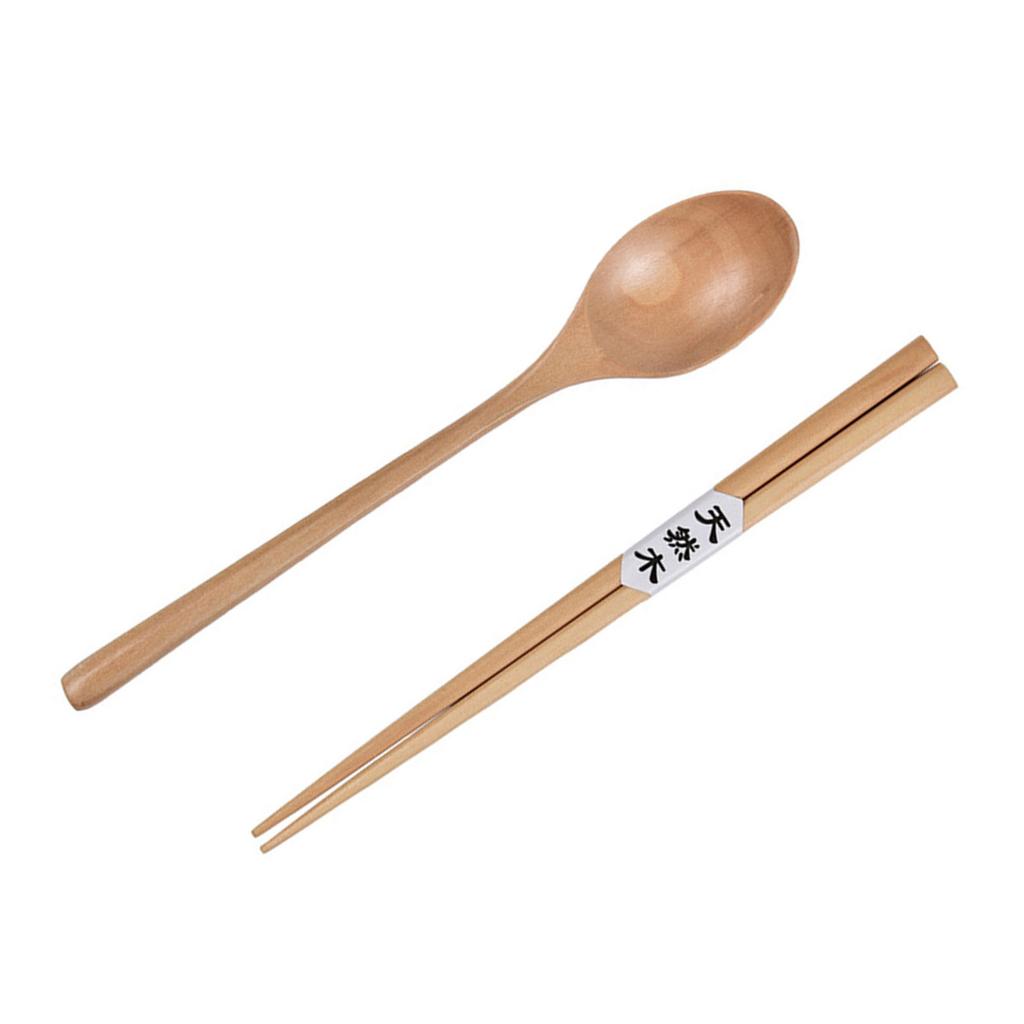 Легкий Портативный Деревянный Набор Столовых Приборов Палочки для Еды и Ложка Посуда с Текстурой Дерева для Путешествий Кемпинга Домашней Трапезы