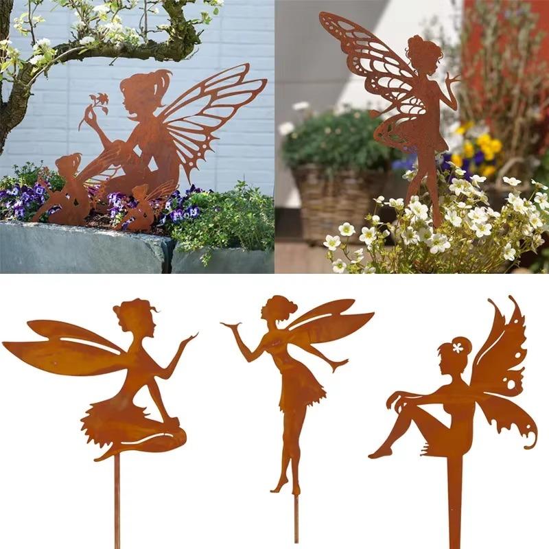 Outdoor Garden Courtyard Ornaments, Flower Fairy Fairy Fairy Silhouette, Metal and Iron Crafts, Elf Decoration