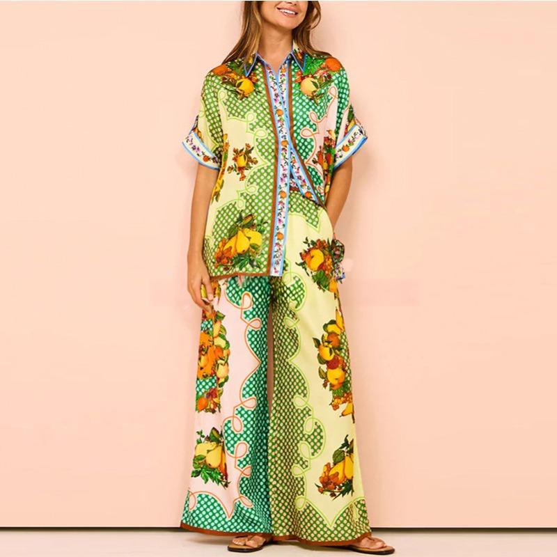 Women's Summer Printed Pocket Casual Loose Suit