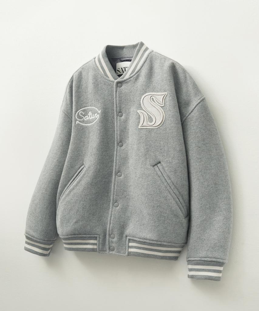 Satur S Applique Wool Varsity Jacket Grey