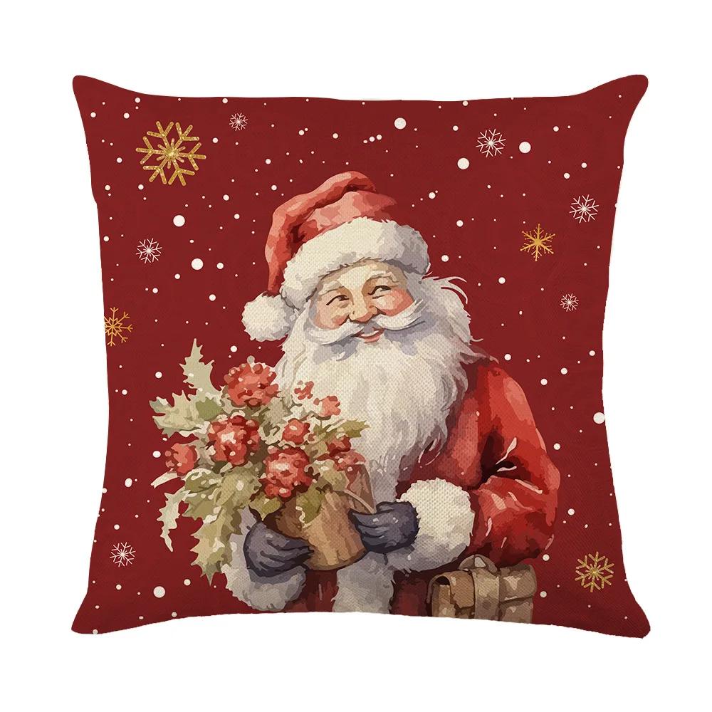 Новая 24-летняя наволочка из домашнего льна с рождественской тематикой, праздничная подушка для автомобиля, подушка для дивана, подушка