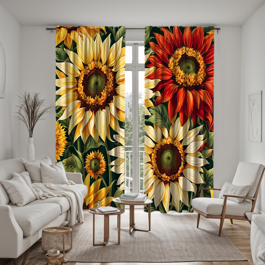 2 шт. HD полноразмерная садовая декоративная занавеска с изображением подсолнуха, желтая занавеска с цифровой печатью, украшение для дома, стиль l