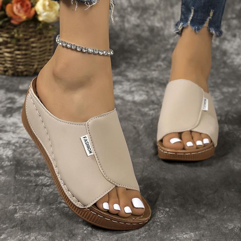 Модные легкие туфли-клинья с открытым носком, женские летние сандалии на платформе с толстой подошвой, женские шлепанцы из искусственной кожи больших размеров, обувь Mujer 43