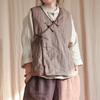 Johnature Женские льняные жилеты в китайском стиле, пальто с v-образным вырезом без рукавов, лоскутные карманы, однотонные осенние женские винтажные жилеты