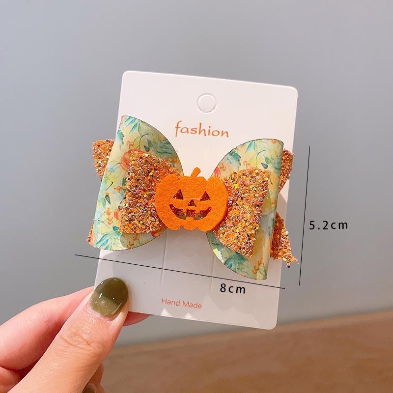Хэллоуин Детские аксессуары для волос, Тыква Привидение, Забавные заколки для волос ручной работы, Черный бант с летучей мышью, Заколки для волос для вечеринки для девочек