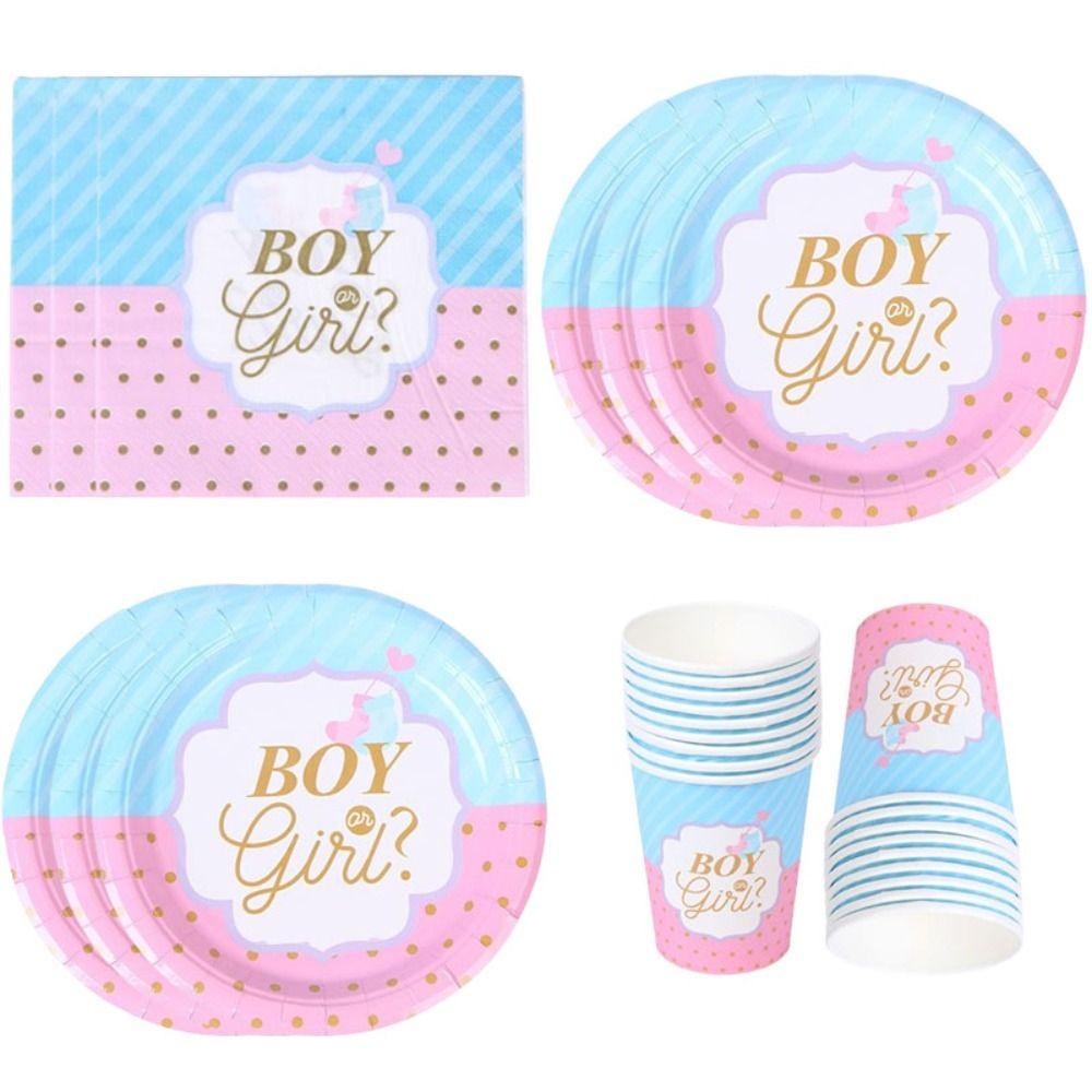 Decoration Banner Baby Shower Gender Reveal Paper Plates Party Tableware Paper Cups Cutlery Set