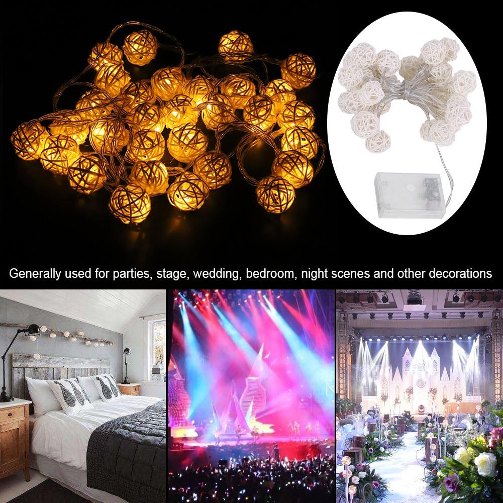 Гирлянда из ротангового шара, 30 светодиодов, ночник на батарейках, подвесной декор