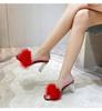 Women Clear Heels Sandals Fluffy Slippers Furry Slides for Women