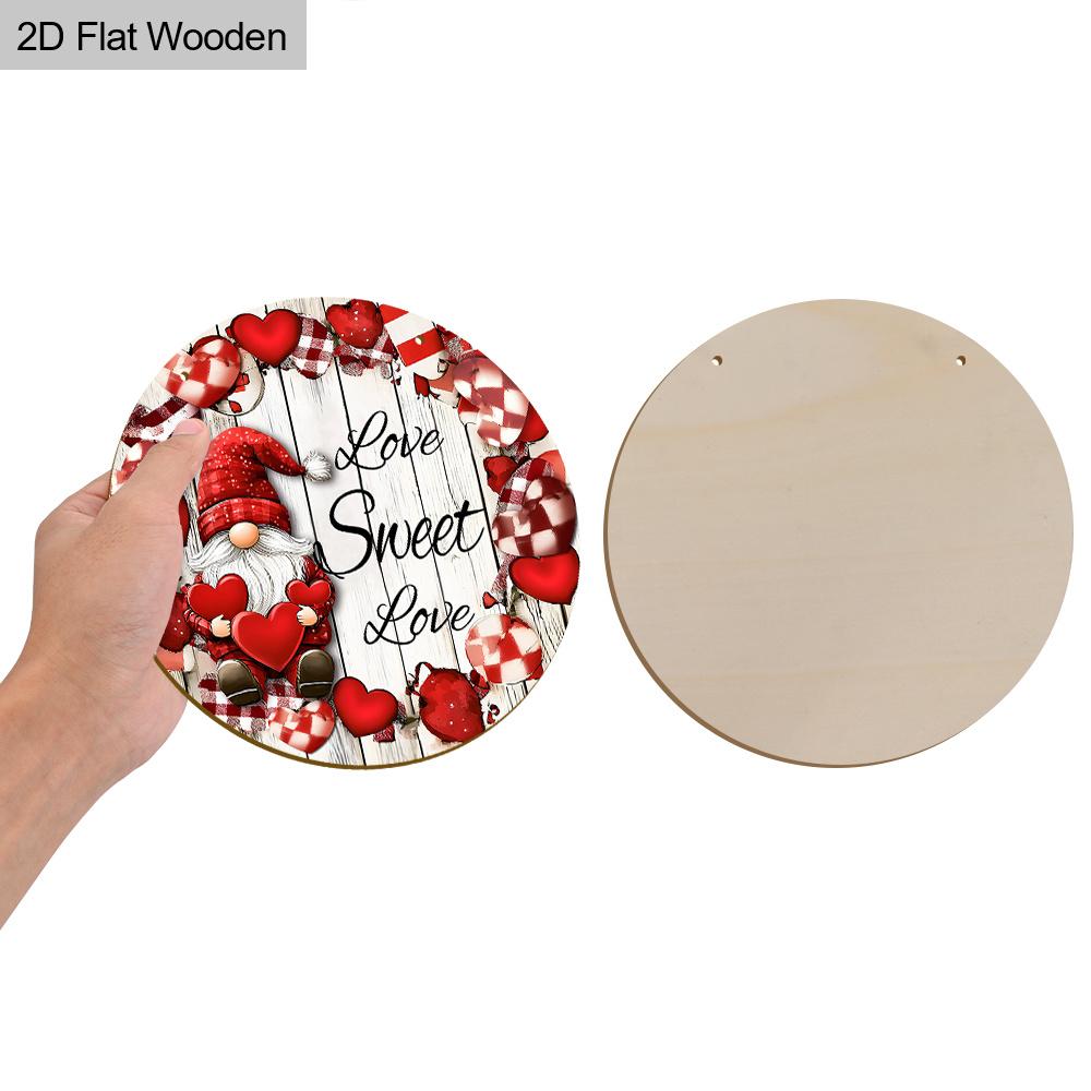 Valentine's Day Wooden Sign with Gnome Pattern - Romantic Round Ornament for Front Door, Wall Hanging Decor - Ideal Gift for Couple