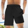 Men's Summer Double-layered Shorts Drawstring Swim Trunks Beach Printed Swim Pants with Pocket