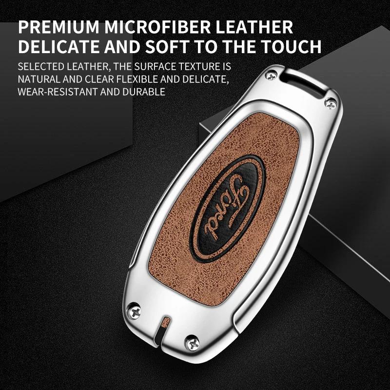 Metal Leather h234 Remote Key Fob Cover Case Protector For Ford Puma Grand C-Max Focus Mondeo Kuga Fiesta EcoSport Transit