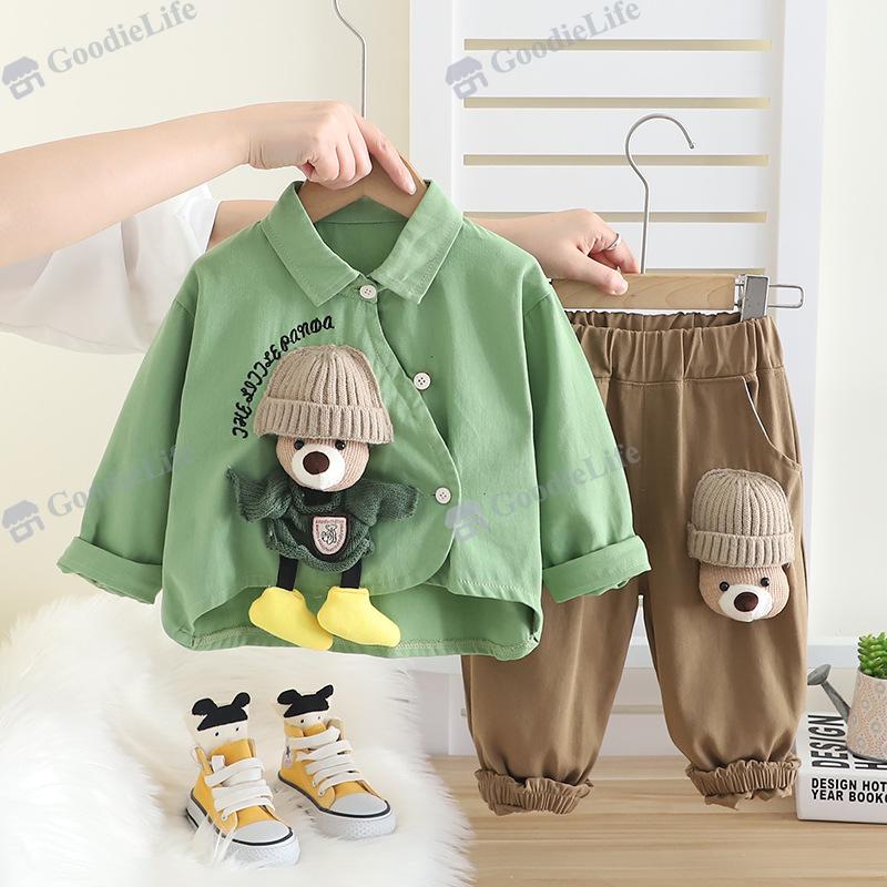 Комплект из футболки и штанов «Малыш-медвежонок 2025» – Милый хлопковый весенний наряд для мальчиков-малышей, одежда из 2 предметов с принтом «Мишка Тедди»