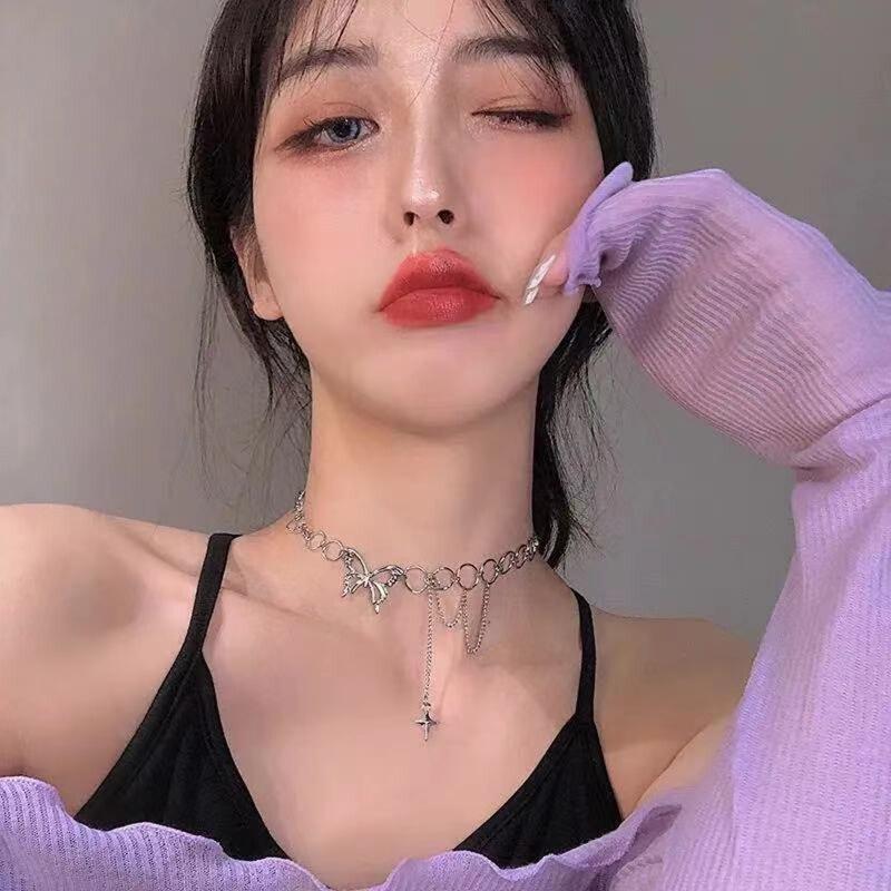 Punk Butterfly Choker Necklace for Women Gold Silver Color Thick Chain Pendant Necklace Statement Jewelry Chocker Femme
