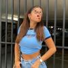 Европейская и американская горячая девушка сексуальный облегающий укороченный топ с круглым вырезом и принтом букв