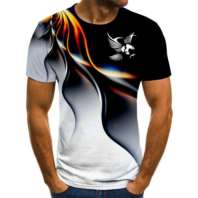 Summer Round Neck 3D Gradient Eagle Print Top Fashionable Casual Short Sleeved Men's T-shirts