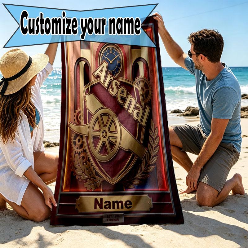 Custom Name Personalized Arsenal F.C Print Beach Towel, for Trip Camping Beach Party Home Decor, Birthday Gift for Family & Friends