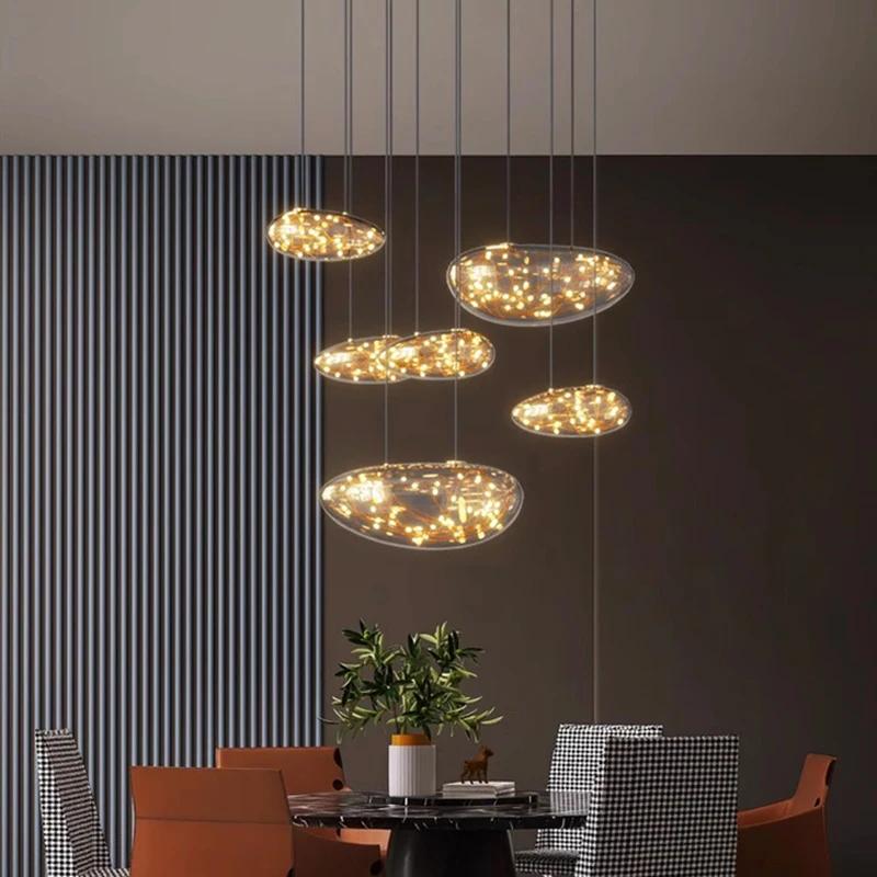 Современная минималистская лестница длинная люстра Glass Full Sky Star ресторанная люстра светильник для гостиной светодиодный светильник