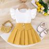 Модный комплект для девочек Летний детский милый топ с коротким рукавом + плиссированная юбка Комплект из двух предметов