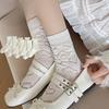 Lolita Lace Lace Socks with Bow Ties In The Middle, Cute Spring and Autumn Girl White Cotton Socks