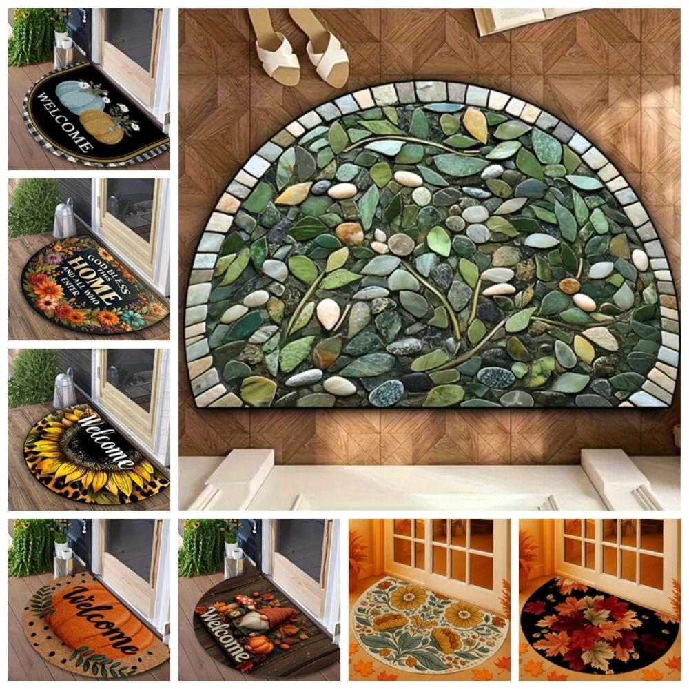 Boho Half Round Doormat Flower Floral Door Mat High Quality Entrance Mat Indoor Outdoor