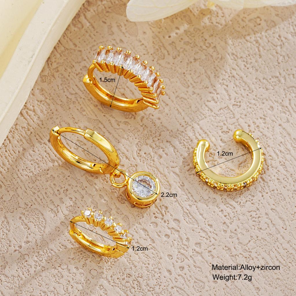 4 шт. золотые серьги-кольца с подвеской из кристаллов для женщин, элегантные медные циркониевые серьги-клипсы, роскошные украшения для вечеринок
