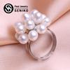 seniko Кольца с натуральным пресноводным жемчугом для женщин, модное женское кольцо с кубическим цирконием и цветком, ювелирные изделия с жемчугом, регулируемое кольцо