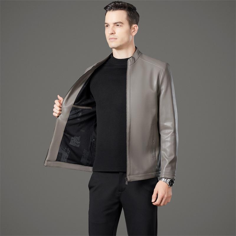 Кожаная куртка мужская из овчины кожаная куртка делового стиля для пап среднего возраста новая куртка среднего возраста и пожилых людей с воротником-стойкой