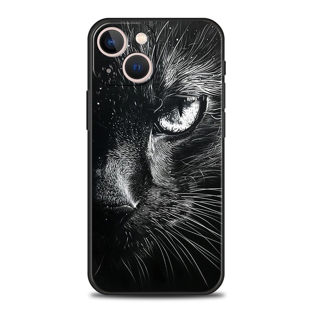 Кот Линия Черные Коты Чехол для Телефона Для iPhone 17 16 15 Pro Max 11 12 13 14 7 8 Plus SE 2020 X XR XS Чехол Мягкий Черный