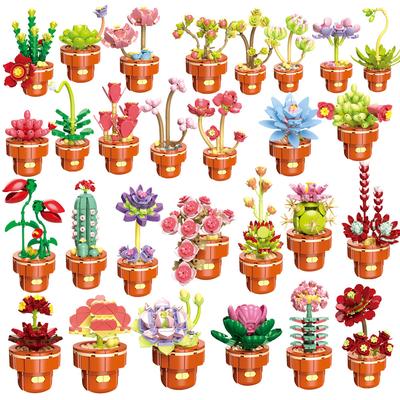 Букет «Городская креативность» Вечный цветок Суккуленты Растение в горшке Роза Подсолнух Сборные строительные блоки Кирпичики Игрушки для детей