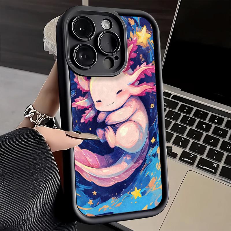 Чехол для телефона iPhone 17 Air 16E 15 16 Pro Max Аксолотль Мультяшный Милый Чехол 14 Plus 13 12 Mini Мягкий Силиконовый Чехол Fundas