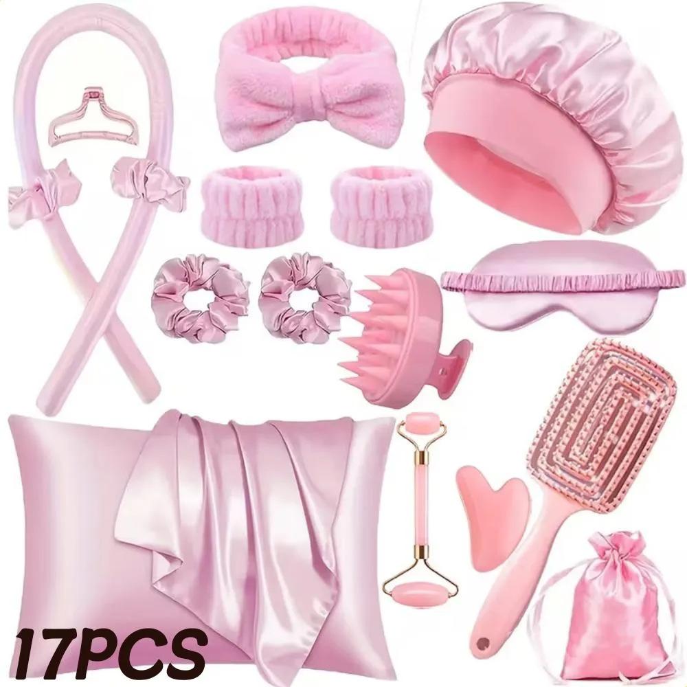 No Heat Hair Curlers Set Sleep Curling Rods Silk Pillowcase Hair Ties Sleep Cap Heatless Curlers for Lazy Hair Styling