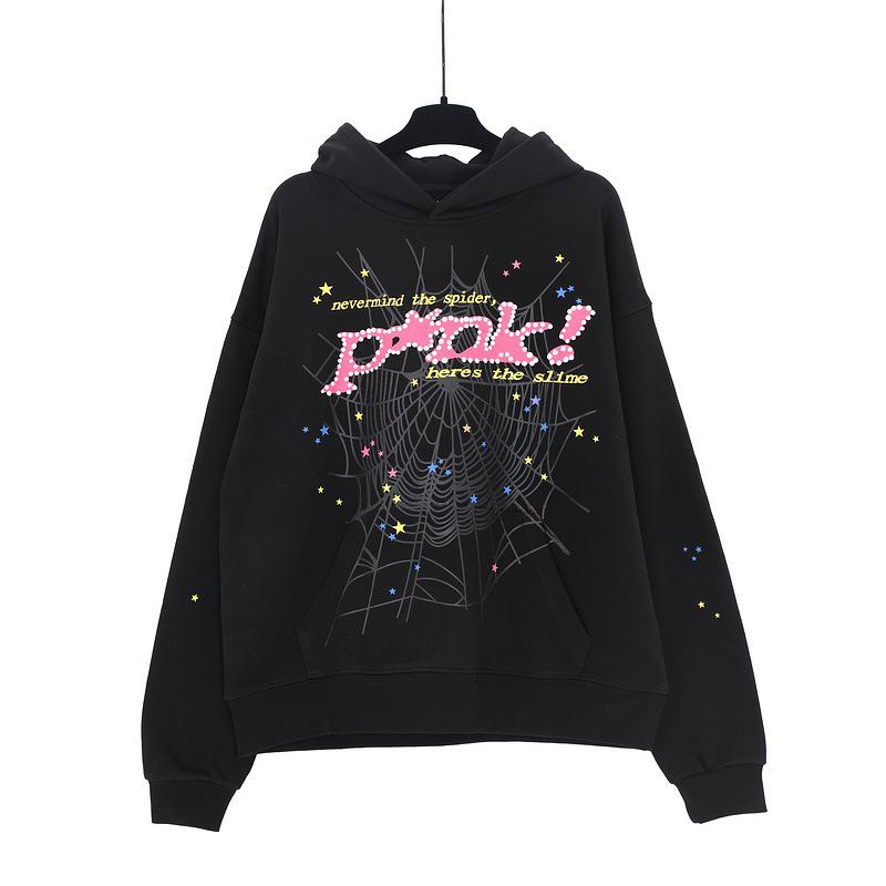 A high-quality SP5DER spider web foam printed hoodie, European and American large-size loose sweater.