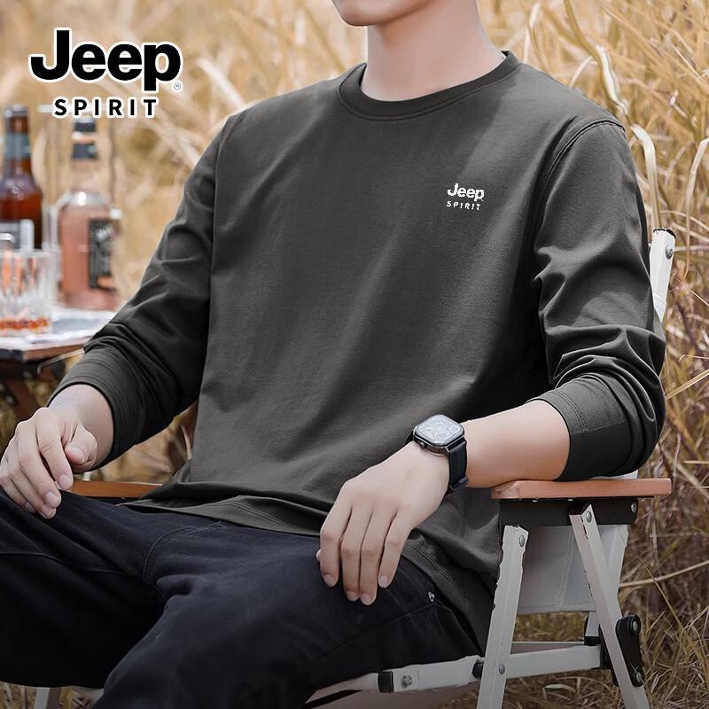 Мужская футболка JEEP SPIRIT, 220 г/м², 100% хлопок, свободный крой, с длинным рукавом