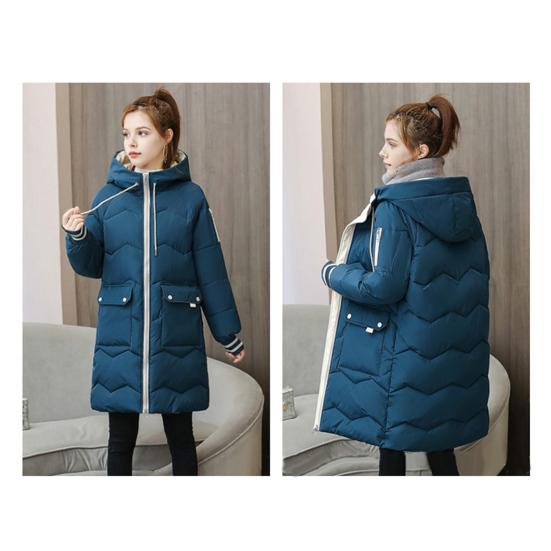 Зимнее пуховое пальто Утолщенный с капюшоном Защита шеи Карманы Застежка-молния Затягивающийся шнурок Ветрозащитный Сохранение тепла Повседневная верхняя одежда для холодной погоды Хлопок