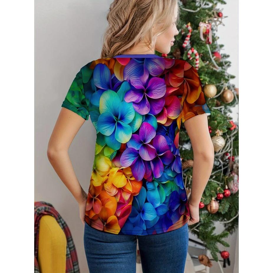 Женская футболка с принтом в виде бабочки и цветов - Удобная футболка с коротким рукавом и круглым вырезом, модная 3D-печать