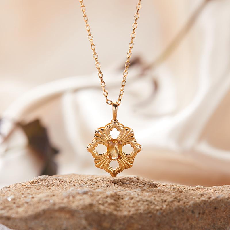 S925 Sterling Silver Natural Colored Treasure Necklace Women'S Niche Light Luxury High-End Set French Retro Brushed Collarbone Chain