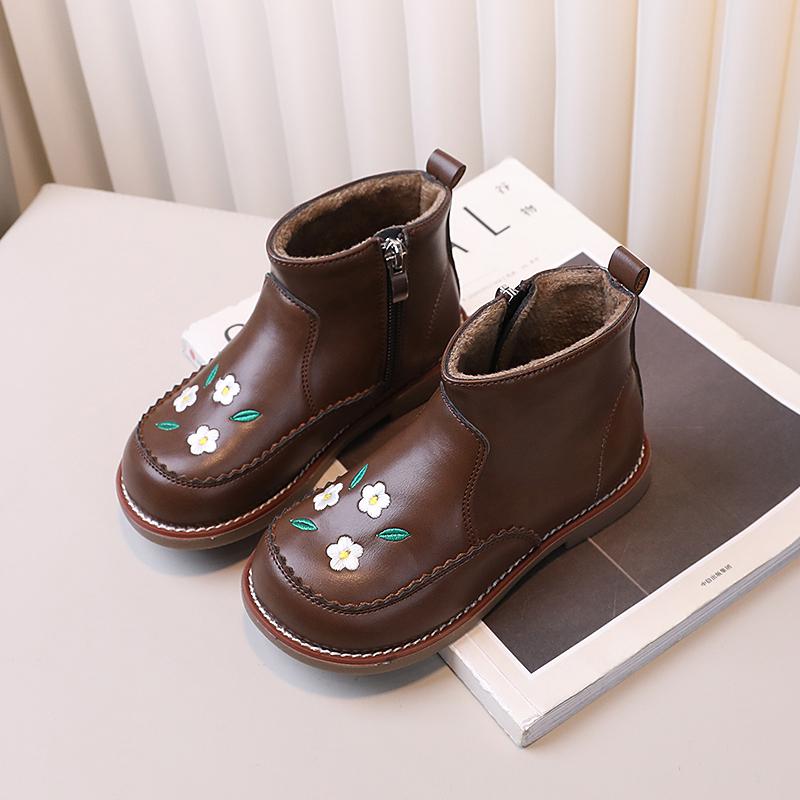 Ботильоны принцессы с вышивкой для девочек, милые новые детские зимние ботинки, теплые универсальные детские модные хлопковые ботинки повседневного стиля