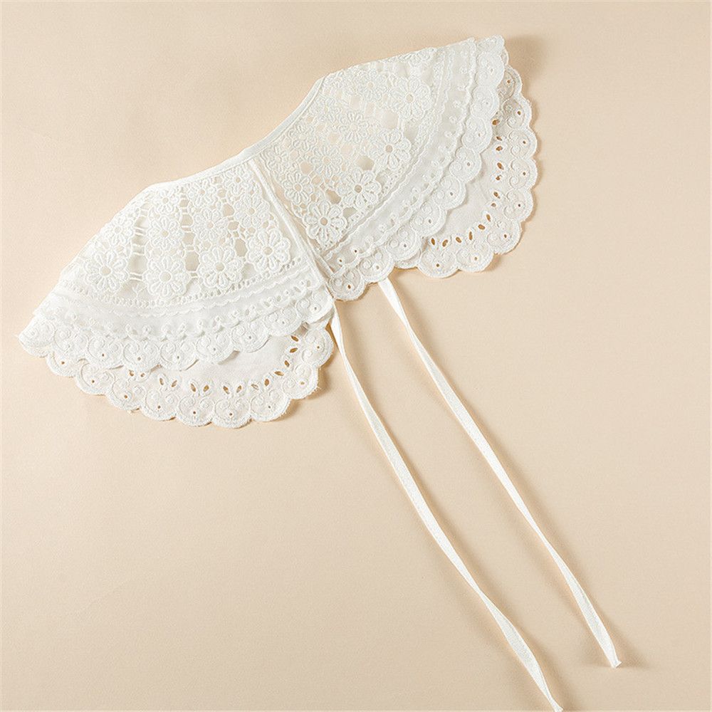 1PC Fashion Women Cotton Fake Collar Sweet Floral Lace Shawl Lapel Blouse Top Detachable Shirt False Tie Clothes Accessories