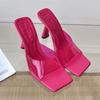 Fashion Elegant Transparent PVC Women Slippers Fashion Red Silver Slide Sandals Summer Sexy Square Toe High Heels Cozy Party Slippers