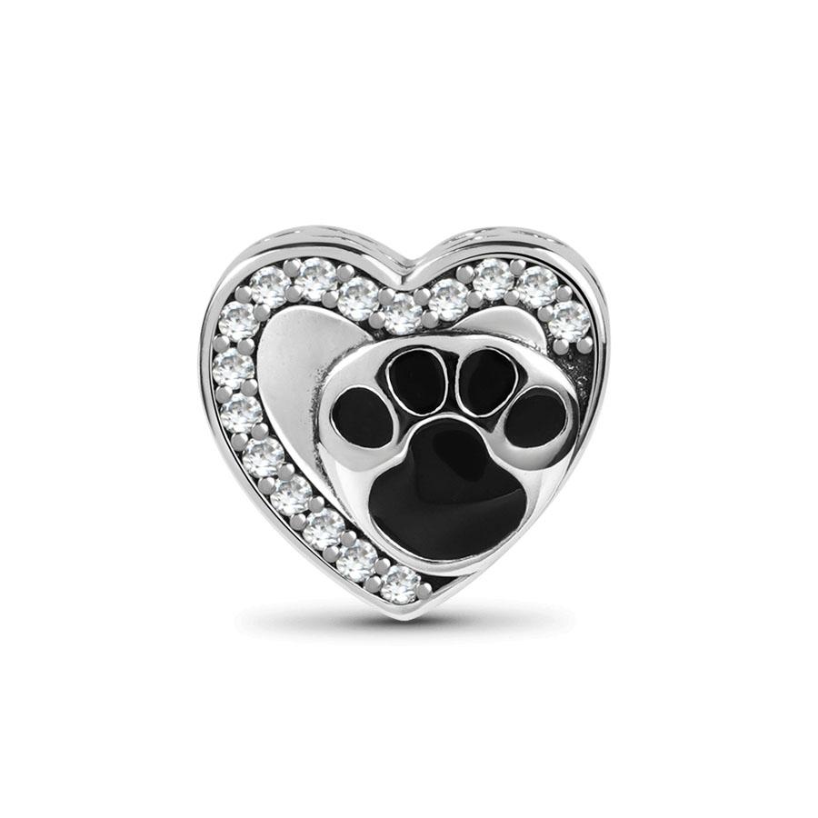 Shiny Zircon Puppy Wolf Charms Dog Claw Bones Clip Beads Safety Chain Pendant Fit Bracelet Women DIY 925 Silver Jewelry