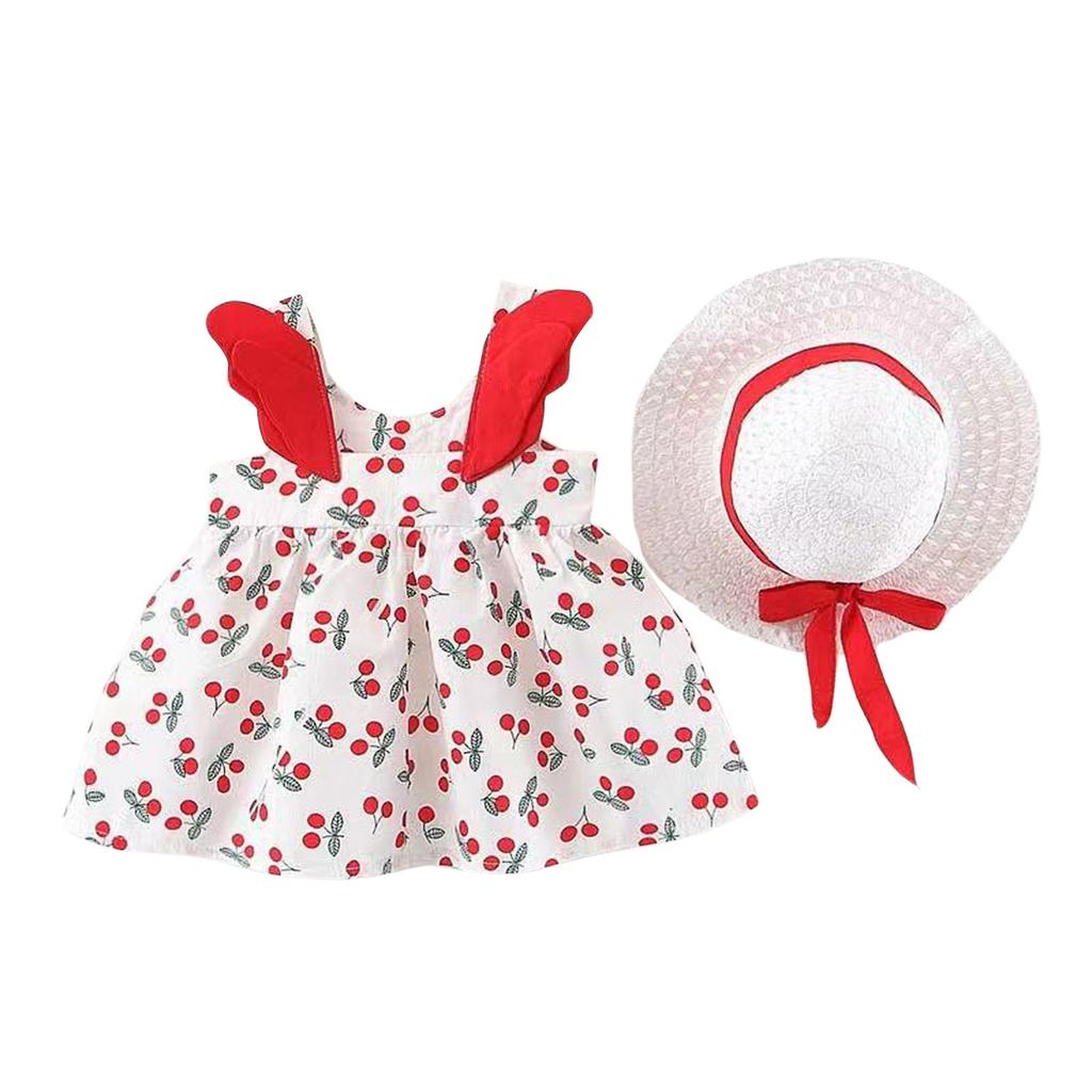 Летний комплект для девочек без рукавов с милым принтом принцессы в платье и шляпе