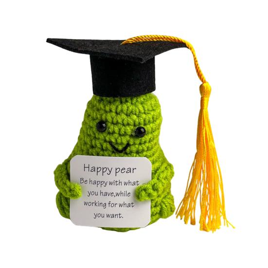 Позитивная вязаная крючком выпускная лягушка-груша с ободряющей карточкой, эмоциональная поддержка, вязание ручной работы, фруктовая игрушка-животное, кукла для детей, взрослых, пара, подарок