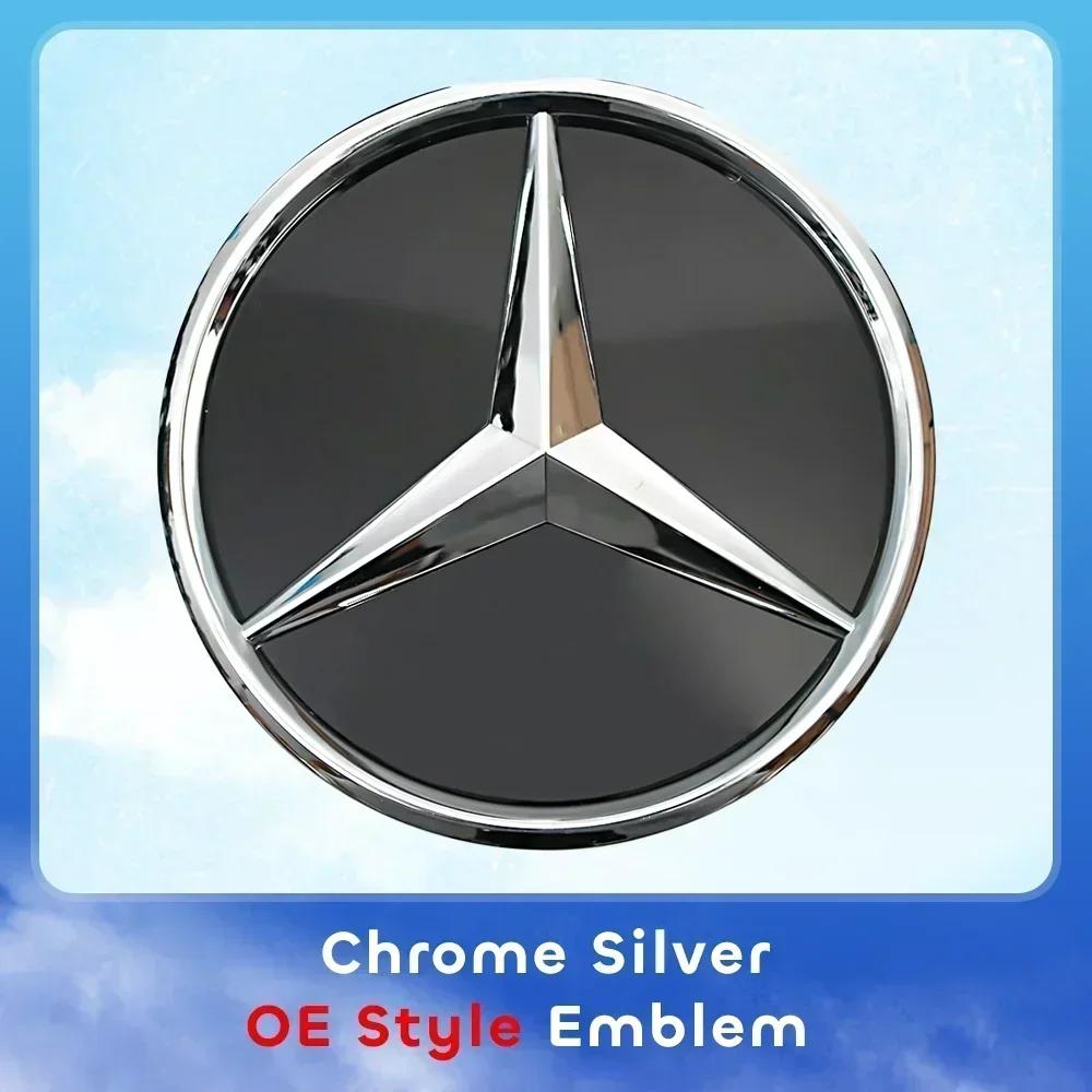 New C200 E200 For Mercedes Benz Chrome Silver Black Front Grille Star Badge Emblem OE Style Flat Surface For Mercedes Benz GLC-