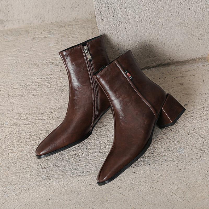 Женские полусапоги на низком каблуке большого размера, осенне-зимние, на молнии сбоку, однотонные, с квадратным каблуком и квадратным носком, корейская версия новой модели