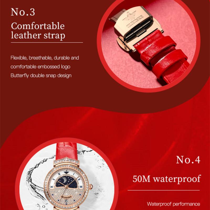 OUPINKE Новые женские часы для бизнеса и отдыха, модные, полные звездных вспышек, водонепроницаемые, водонепроницаемые и календарные часы высокого класса